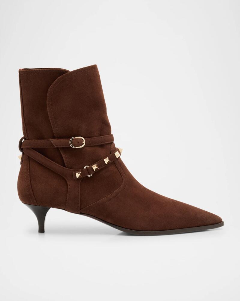 Valentino Garavani Rockstud Harness Suede Ankle Booties Cover