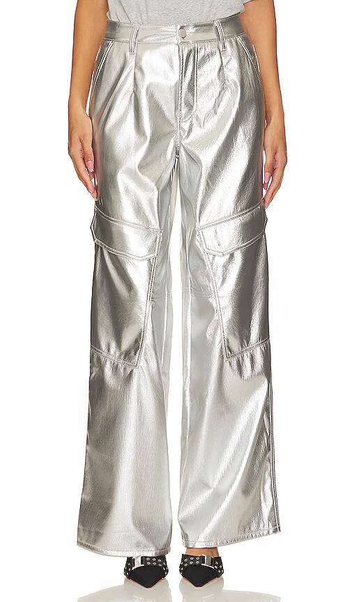 AFRM Faux Leather Wynn Cargo Pants in Metallic Silver Cover