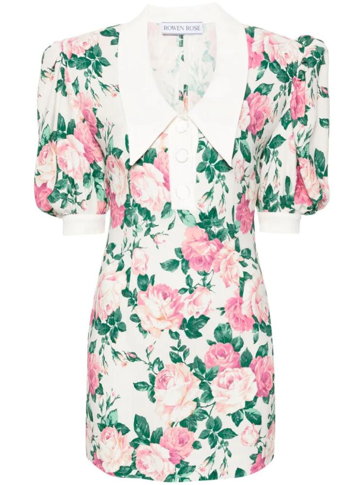 Rowen Rose floral-print oversized-collar minidress - White Cover