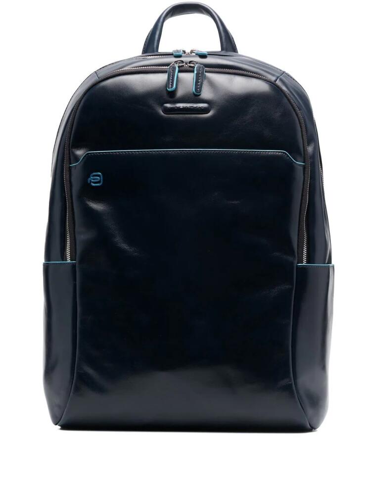 PIQUADRO leather logo-patch backpack - Blue Cover