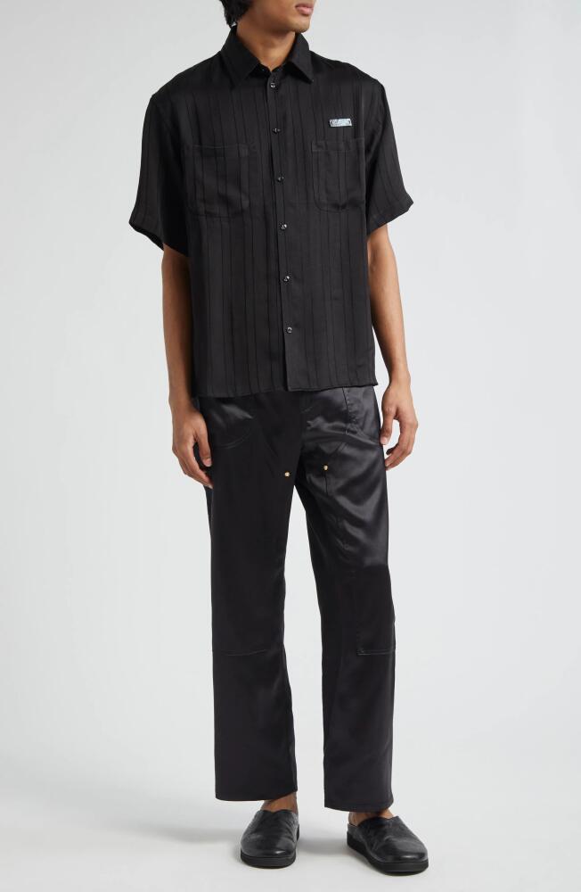 4SDesigns Stripe Short Sleeve Button-Up Utility Shirt in Black Cover