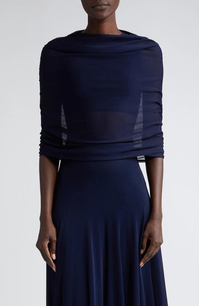 Brandon Maxwell Lyra Ruched Mesh Top in Navy Cover