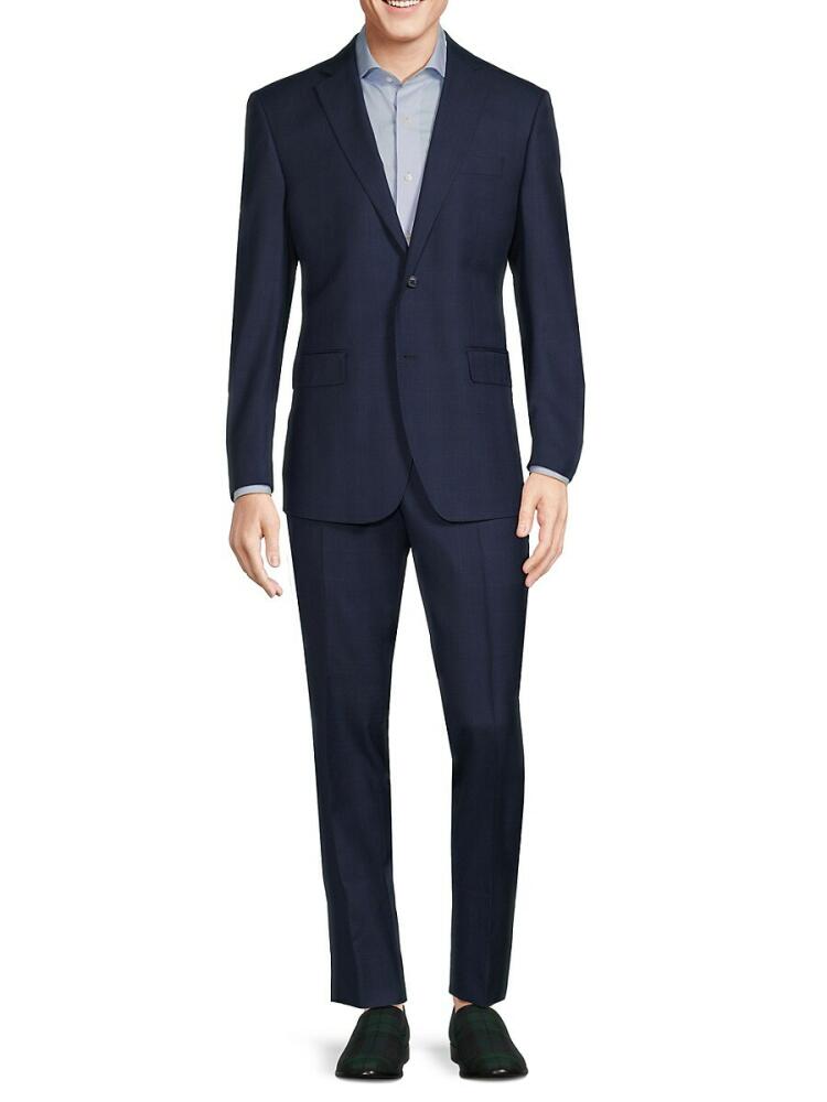 Saks Fifth Avenue Men's Modern Fit Plaid Wool Blend Suit - Navy Cover