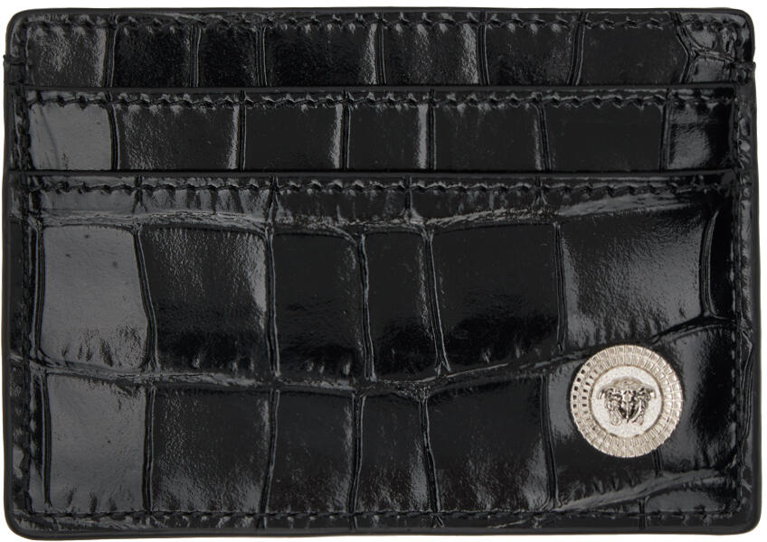 Versace Black Croc Medusa Biggie Card Holder Cover