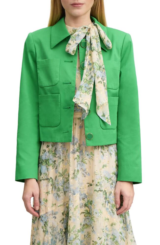 LK Bennett Crop Cotton Jacket in Green Cover