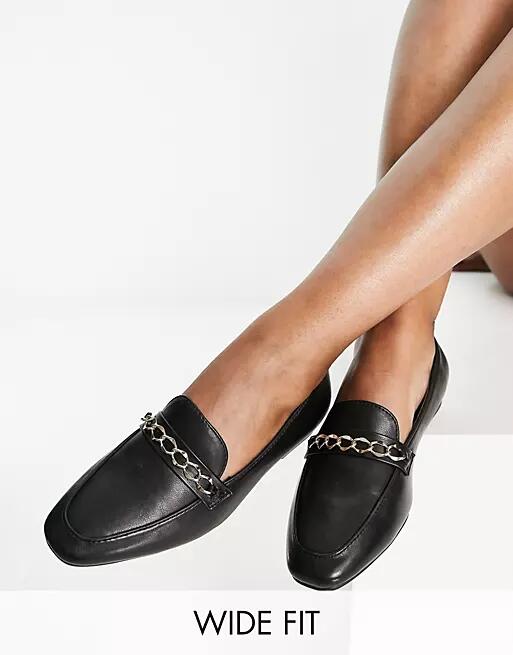 ASOS DESIGN Wide Fit Mingle chain loafers in black Cover