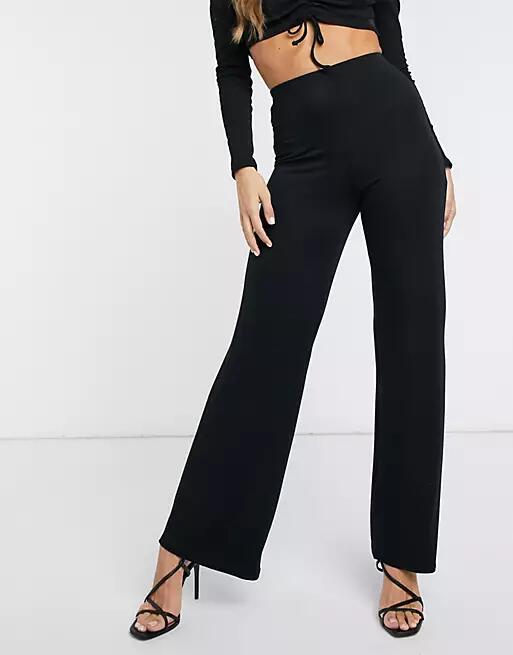 Flounce London basic high waisted wide leg pants in black Cover