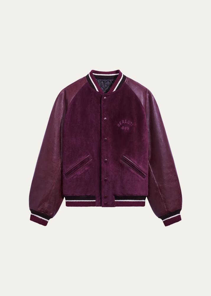 Berluti Men's Suede Varsity Bomber Jacket Cover