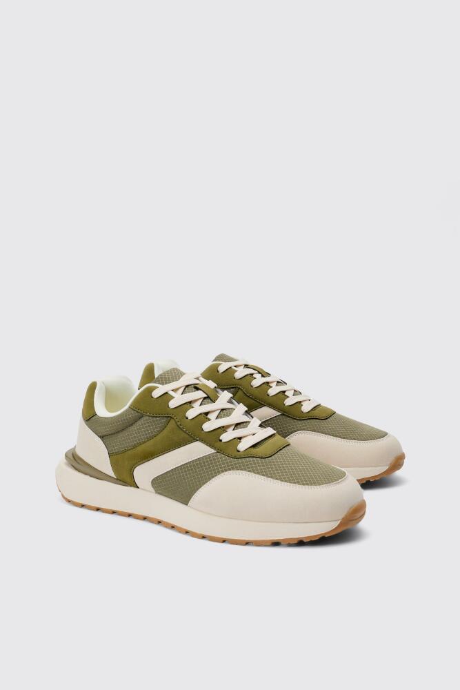 boohoo Mens Contrast Chunky Sole Sneakers In Khaki - Green Cover