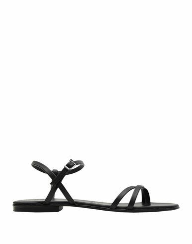 8 By Yoox Leather Square Toe Ankle-strap Flat Sandal Woman Thong sandal Black Ovine leather Cover