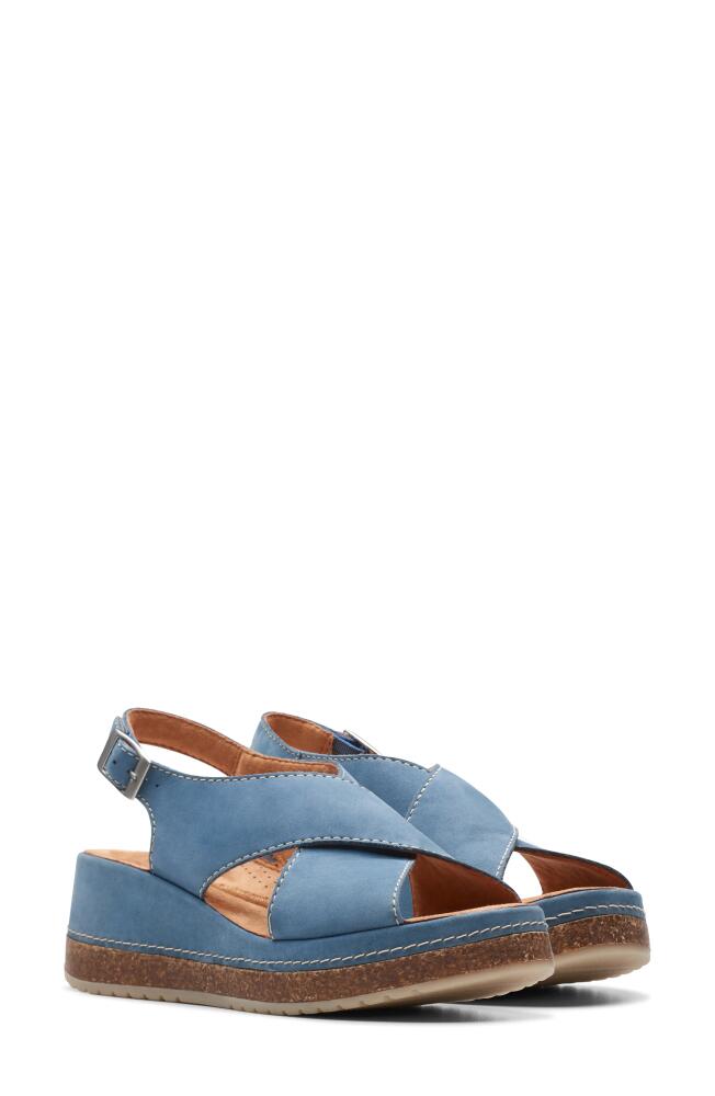 Clarks(r) Kassanda Step Wedge Sandal in Blue Nubuck Cover