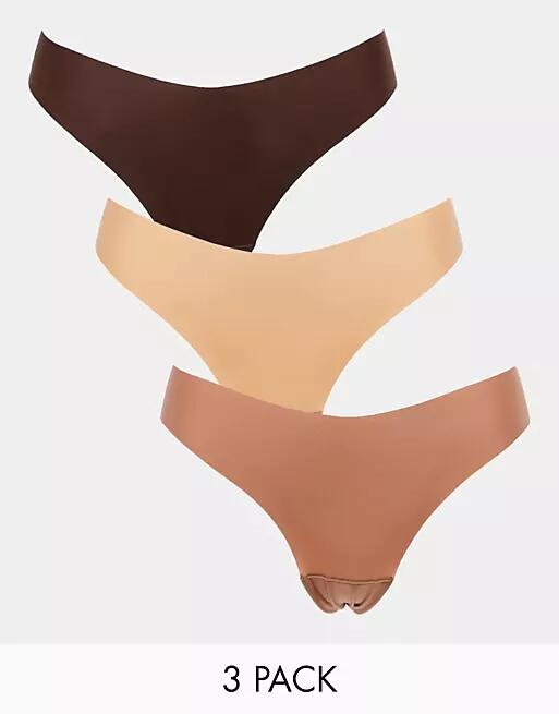 Lindex 3 pack high leg invisible thong in brown Cover