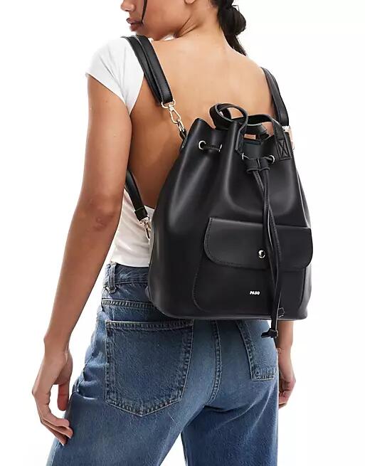 PASQ drawstring backpack with pocket detail in black Cover