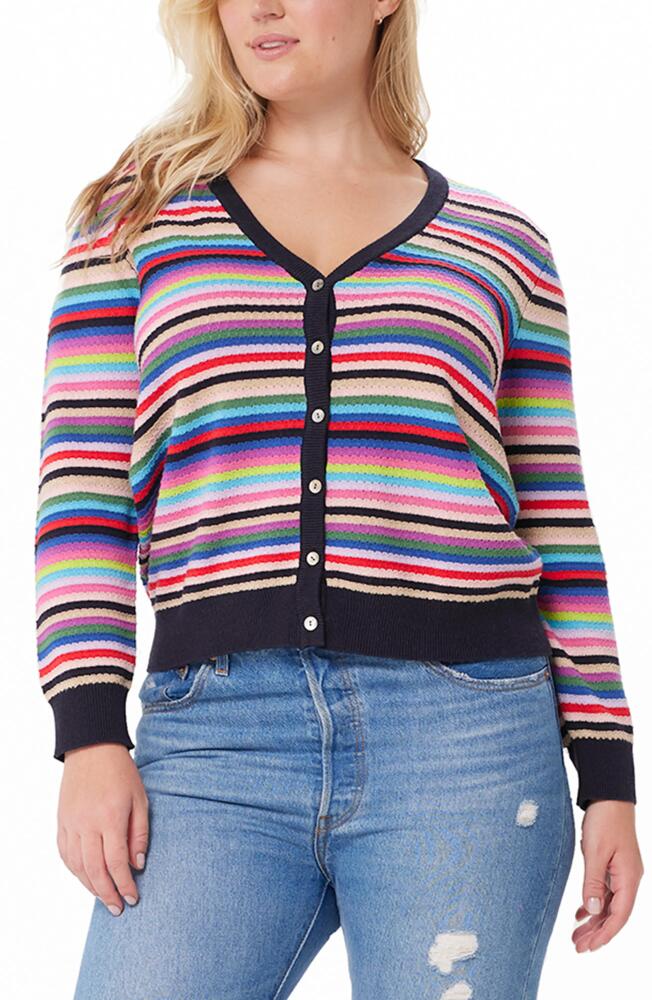 MINNIE ROSE Weekend Stripe Cotton & Cashmere Cardigan in Multistripe Pink Cover