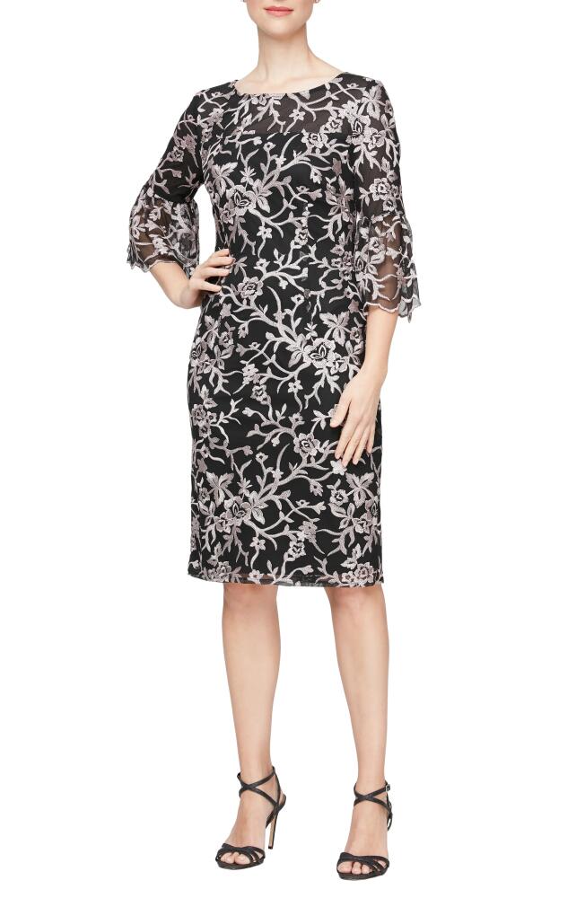 Alex Evenings Metallic Floral Embroidery Sheath Dress in Black/Blush Cover