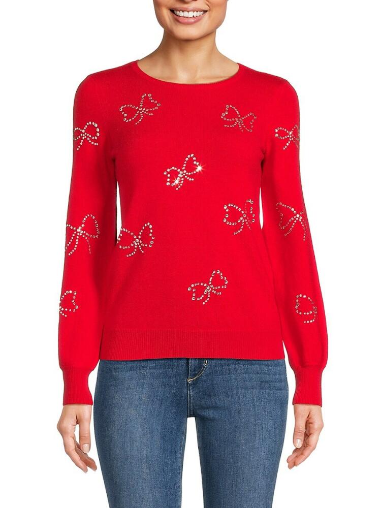 Sofia Cashmere Women's 100% Cashmere Bow Sweater - Red Cover