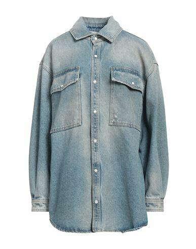 Palm Angels Woman Denim shirt Blue Cotton, Polyester Cover