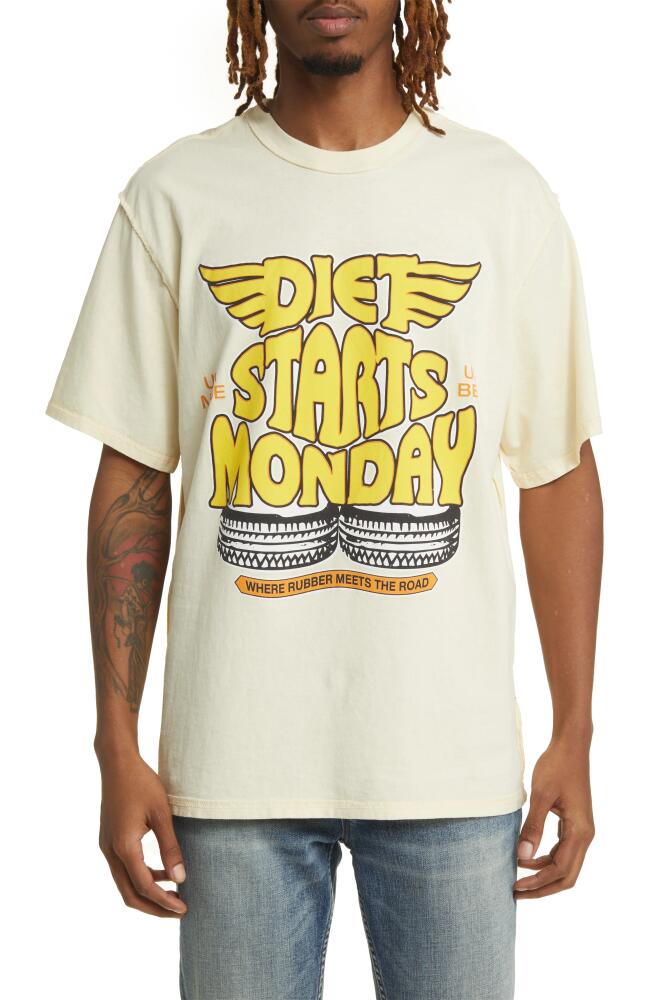 DIET STARTS MONDAY Tire Cotton Graphic T-Shirt in Antique White Cover