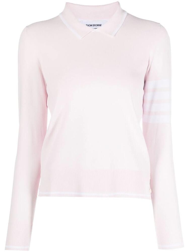 Thom Browne 4-Bar stripe knitted polo top - Pink Cover