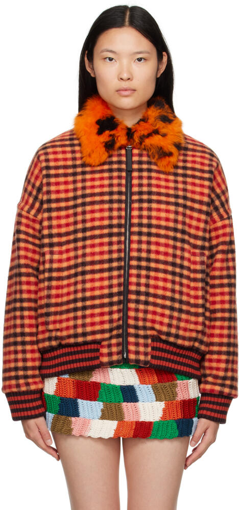 Marni Orange Check Shearling Bomber Jacket Cover