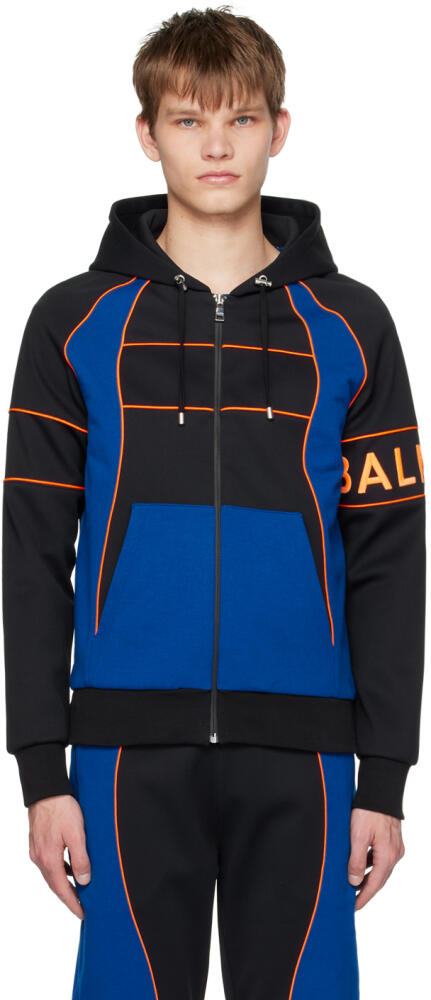 Balmain Black & Blue Paneled Hoodie Cover