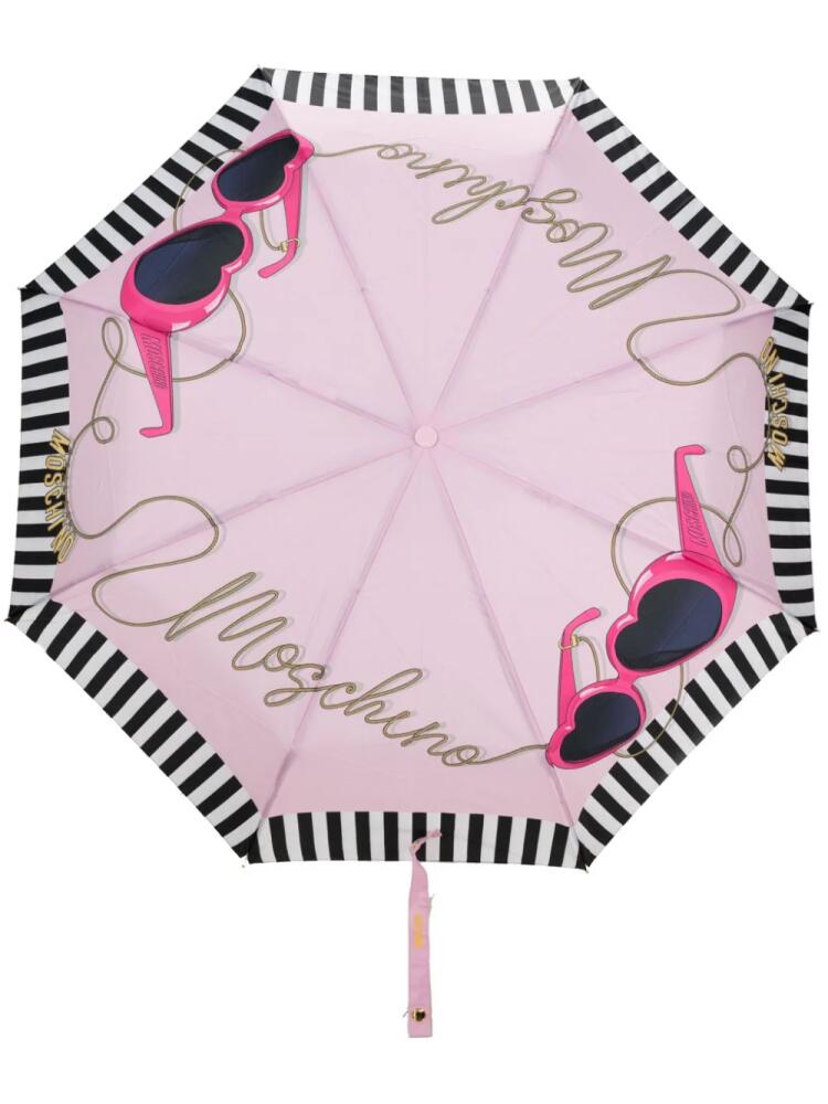 Moschino heart glasses-print compact umbrella - Pink Cover