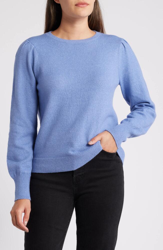 caslon(r) Puff Sleeve Cotton Blend Crewneck Sweater in Blue Colony Cover