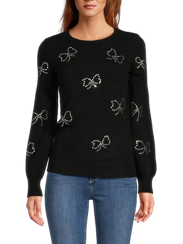 Sofia Cashmere Women's 100% Cashmere Bow Sweater - Black Cover