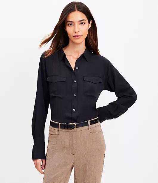 Loft Petite Wide Cuffed Utility Shirt Cover