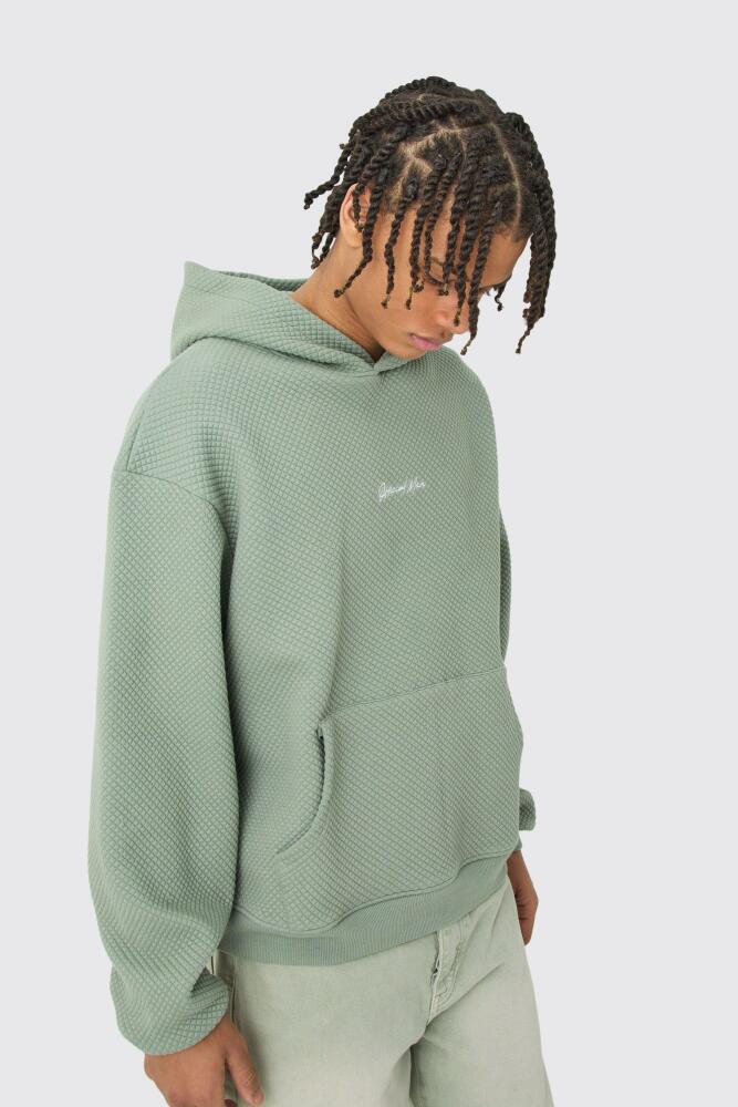 boohoo Mens Oversized Boxy Quilted Embroided Hoodie - Green Cover