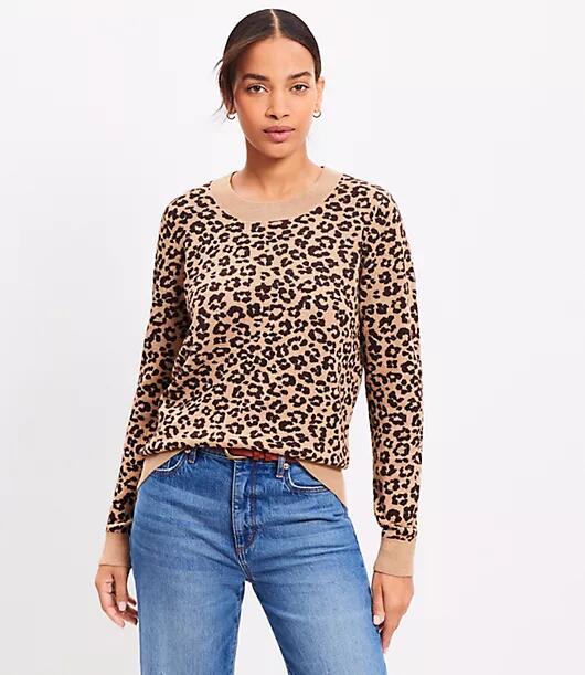 Loft Petite Leopard Print Luxe Knit Sweater Cover