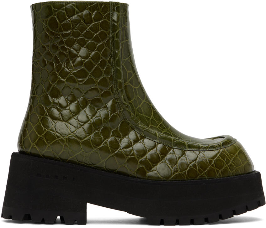 Marni Green Croc-Embossed Platform Ankle Boots Cover