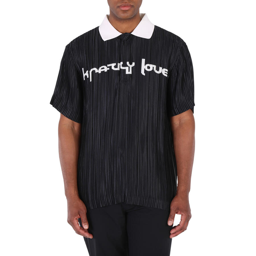 Burberry Mens Black Krazy Love Print Pleated Polo Shirt Cover