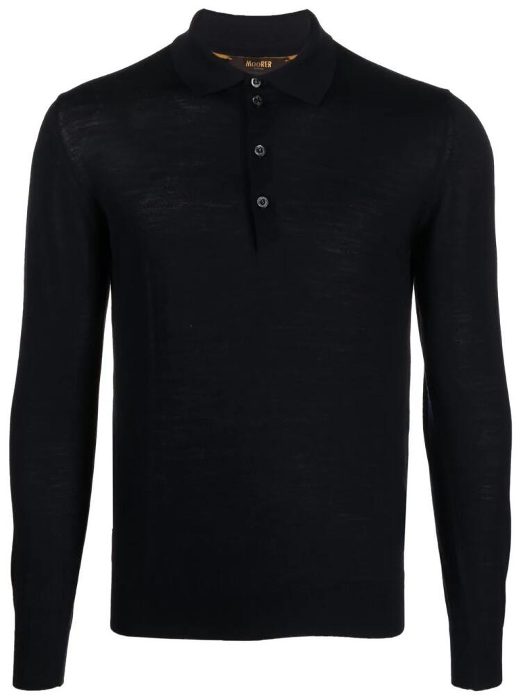 Moorer long-sleeve wool polo shirt - Blue Cover