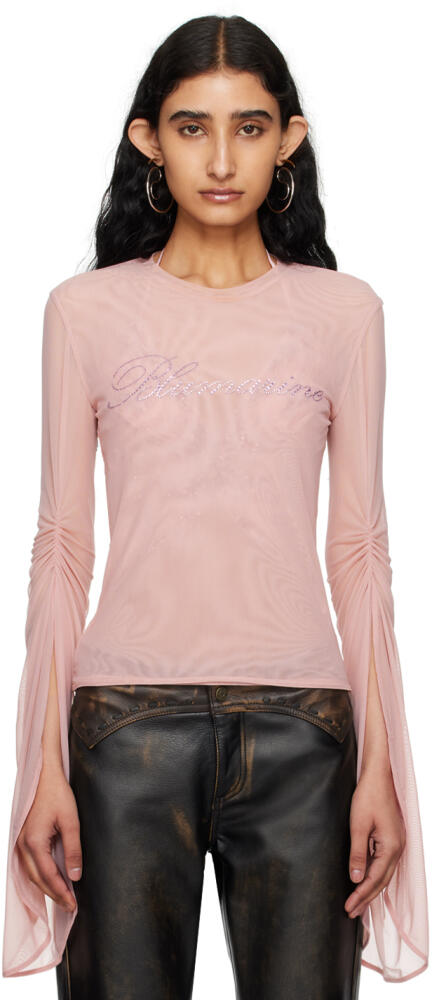 Blumarine Pink Crystal-Cut Long Sleeve T-Shirt Cover