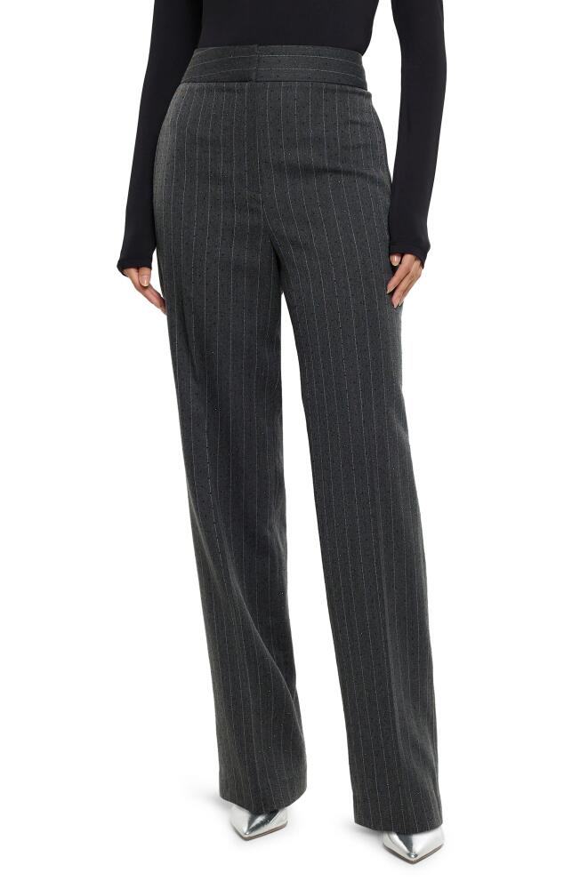 River Island Diamante Pinstripe Straight Leg Pants in Grey Cover