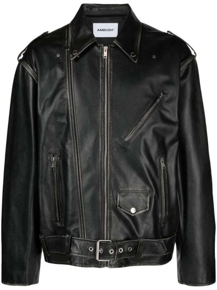 AMBUSH spray paint-print leather jacket - Black Cover