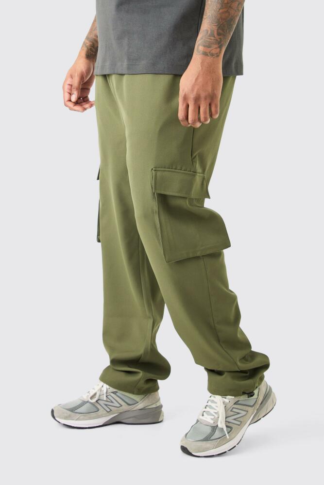 boohoo Mens Plus Elastic Lightweight Skinny Cargo Pants - Green Cover