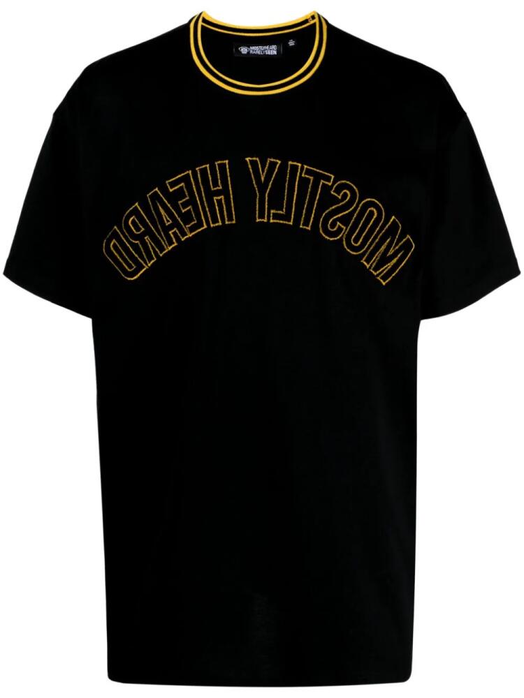 Mostly Heard Rarely Seen Varsity logo-embroidered cotton T-shirt - Black Cover