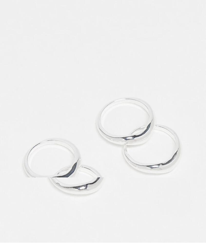 Topshop Remy pack of 4 molten wishbone rings in silver plated Cover