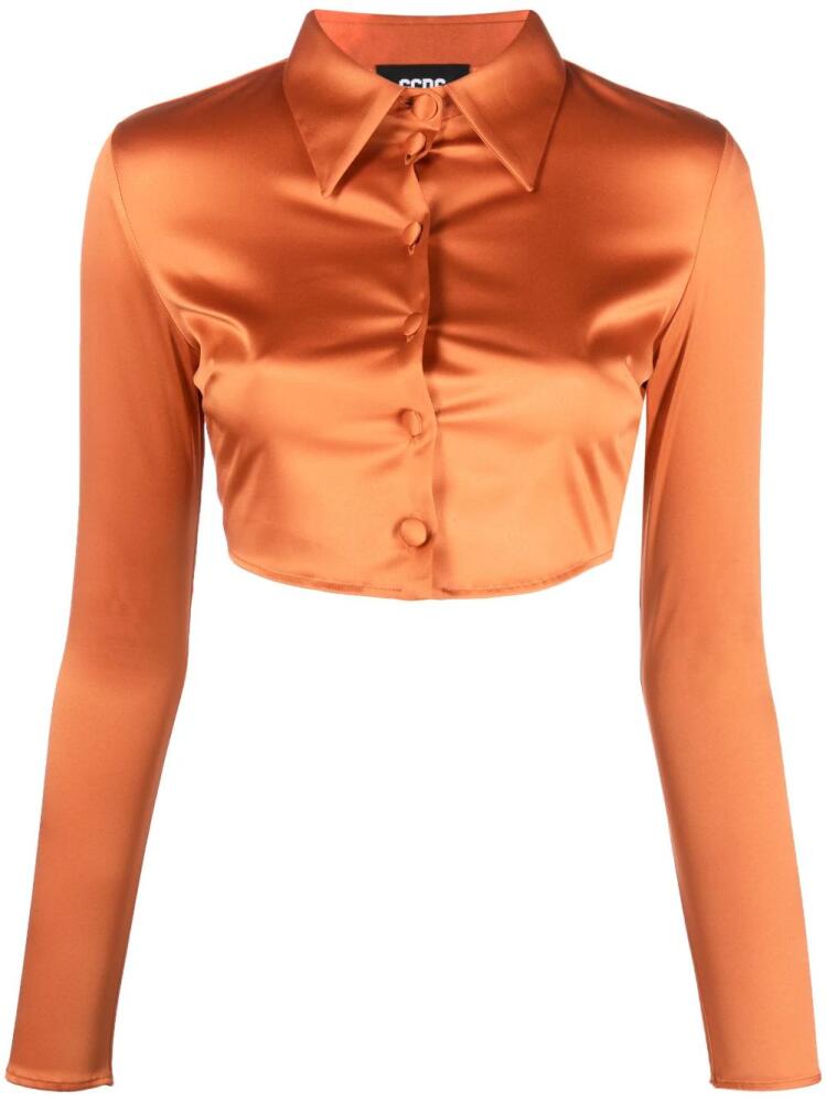 GCDS cropped satin shirt - Orange Cover