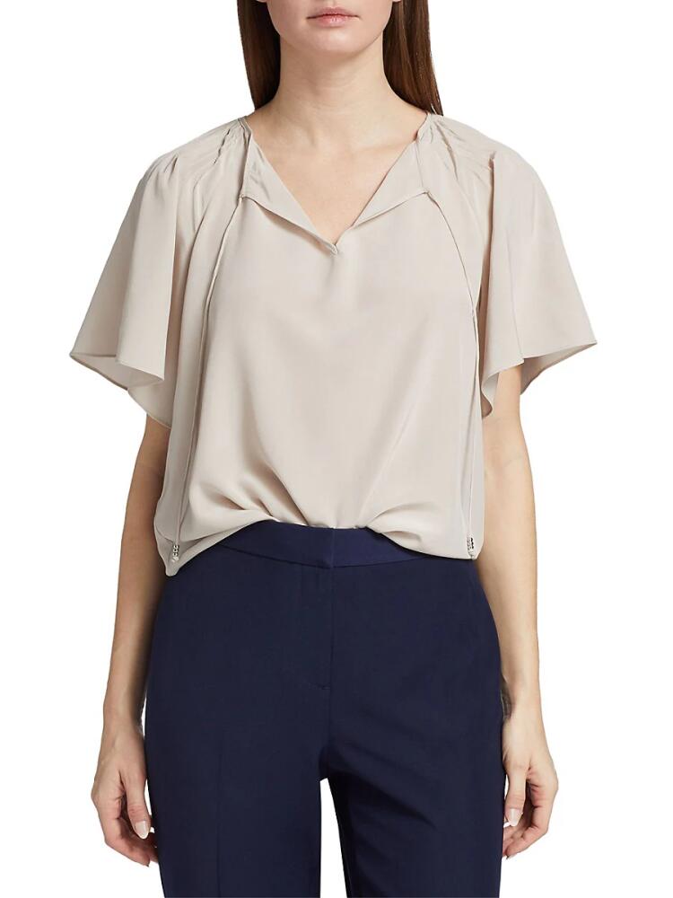 Elie Tahari Women's Flutter Sleeve Silk Blouse - Salt Cover