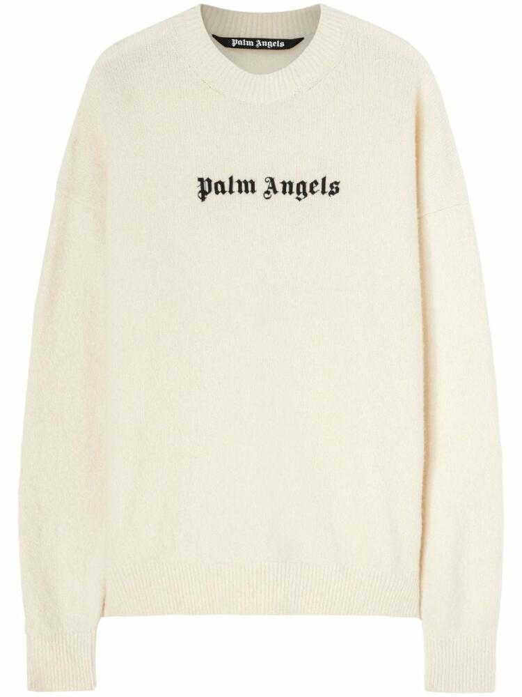 Palm Angels logo-embroidered wool-blend jumper - White Cover