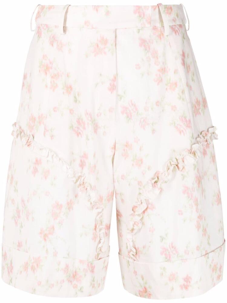 Simone Rocha Smudged flower-print cotton shorts - Neutrals Cover