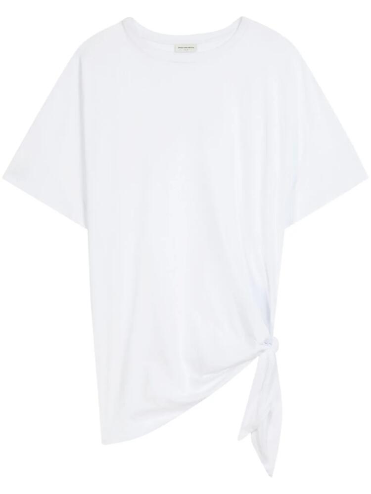 DRIES VAN NOTEN knotted draped cotton T-shirt - White Cover