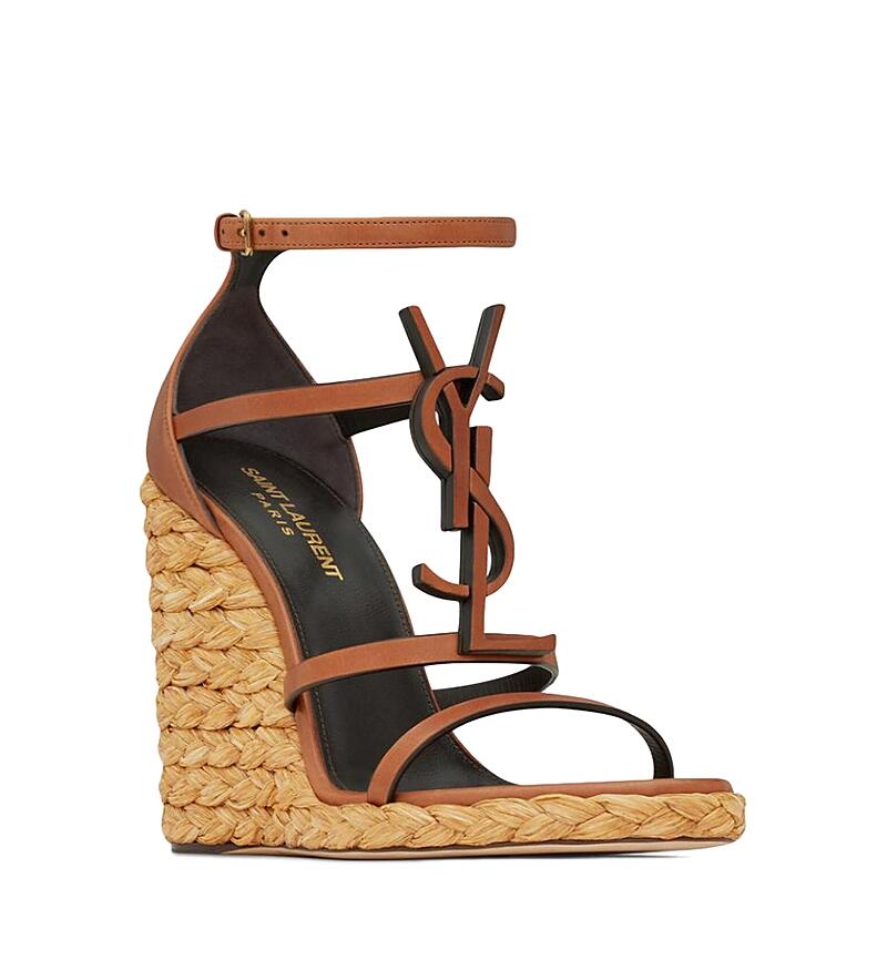 Saint Laurent Cassandra Wedge Espadrilles in Smooth Vegetable-tanned Leather Cover