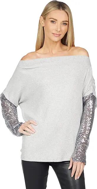 Michael Lauren Tuckerman Boatneck Sweater w/ Pleats and Contrast Sequins (Heather Grey) Women's Clothing Cover