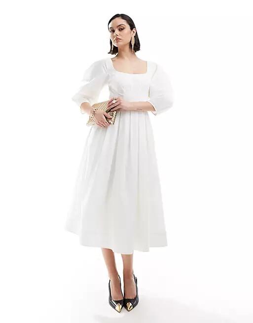 & Other Stories midaxi dress with volume sleeves and corset detail in white Cover