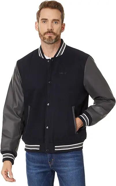 Levi's(r) Wool Blend Mixed Media Varsity Jacket (Navy Body/Grey Sleeves) Men's Jacket Cover