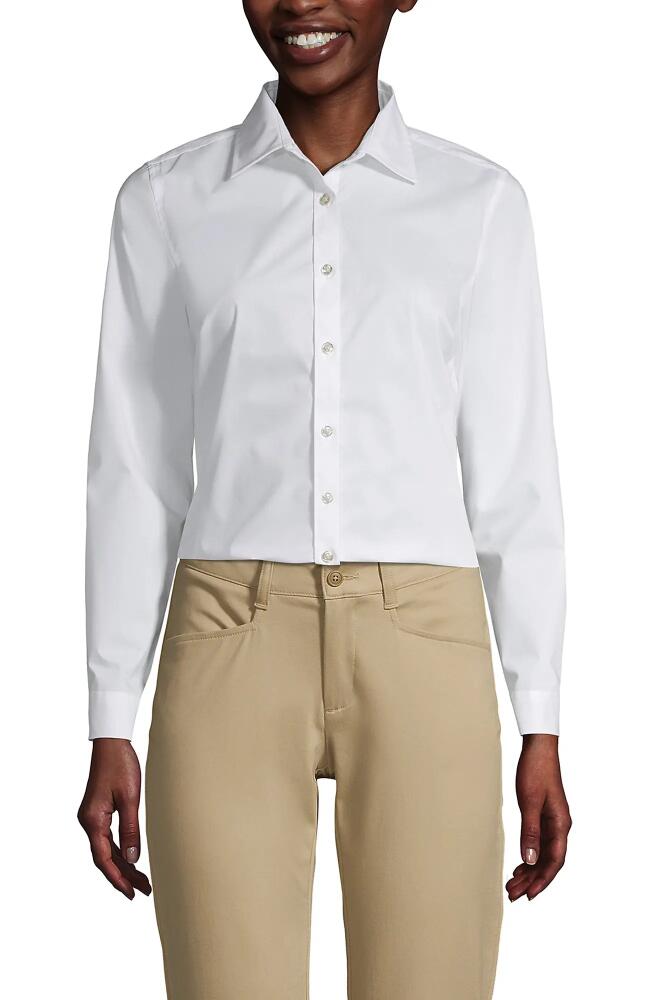 Lands' End School Uniform No Gape Long Sleeve Stretch Shirt in Pearl White Cover